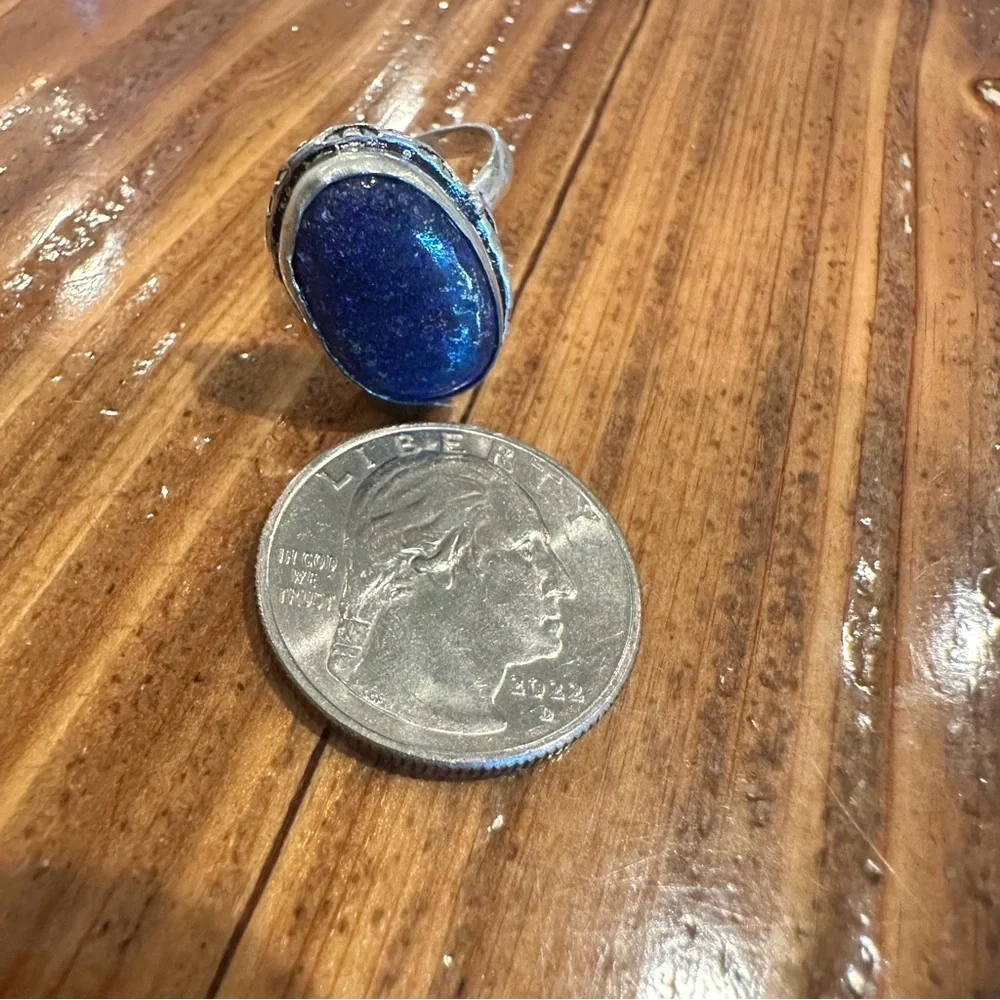 2103 Sleek Silver and Deep Blue Stone Women's Ring